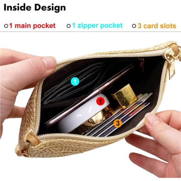 Beurlike Straw Clutch Purses for Women Beach Wristlet Wallet Small Cross body - Picture 3 of 6